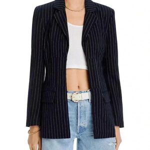 Avec Les Filles Women’s Corset Blazer Black Pinstripe Hook & Eye Close Size S